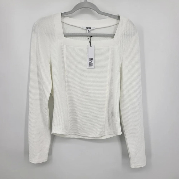 BB DAKOTA By Steve Madden Optic White Ribbed Long Sleeve Top SIZE US XL NWT NEW - Picture 1 of 15